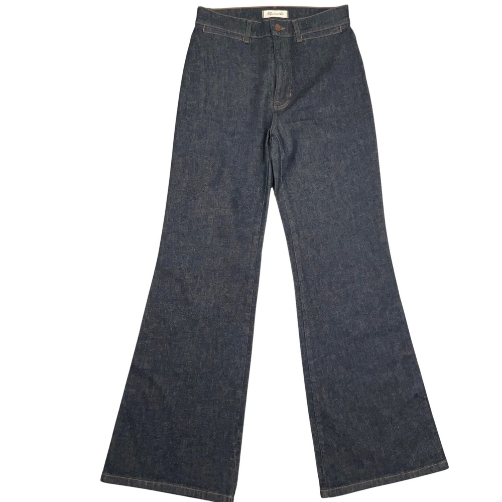 Madewell Flare Jeans Women 27 Dark Indigo 11" High-Rise Pull On Wide Leg Denim